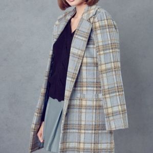 &merci Plaid Collared Neck Notched Lapel Coat